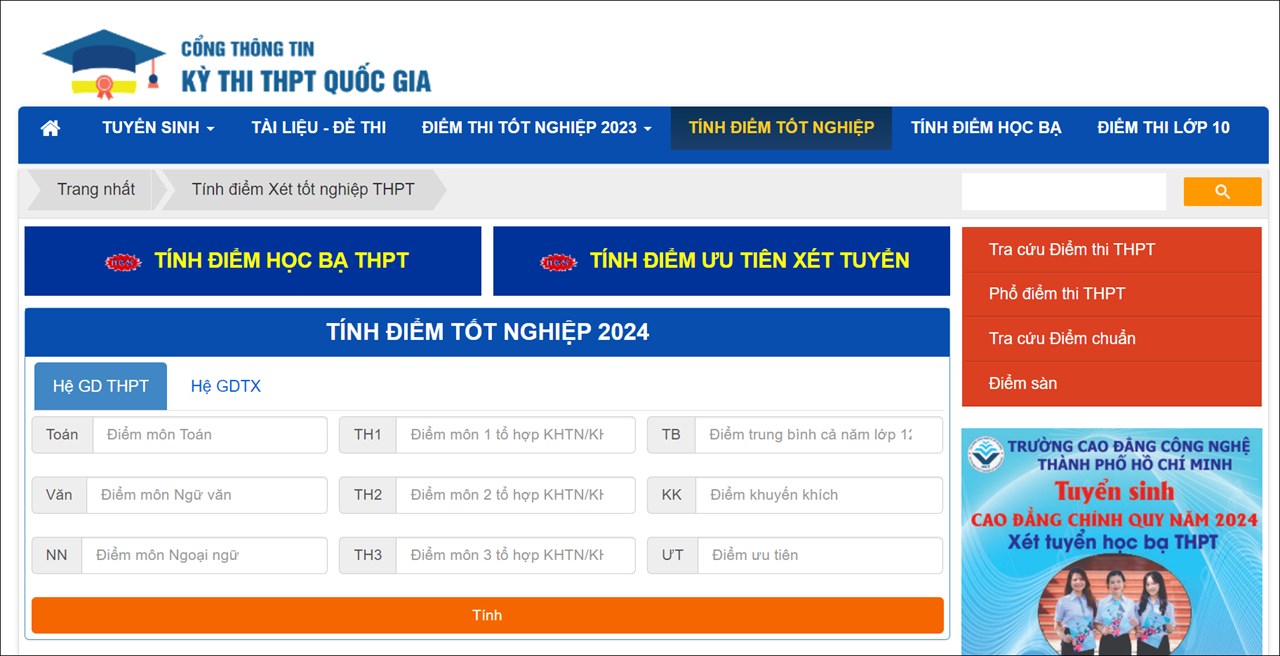 Web tính điểm tốt nghiệp