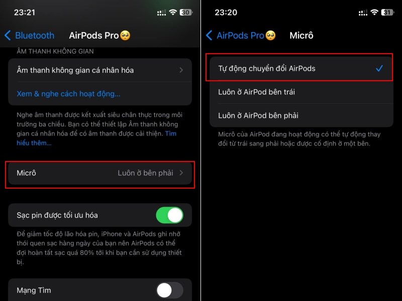 Tùy chọn micro tự động