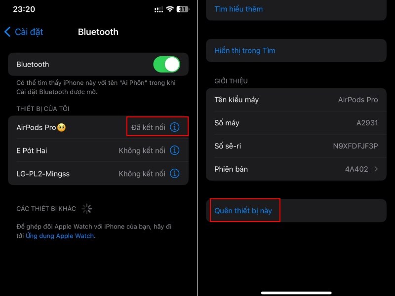 Quên thiết bị AirPods đã ghép đôi