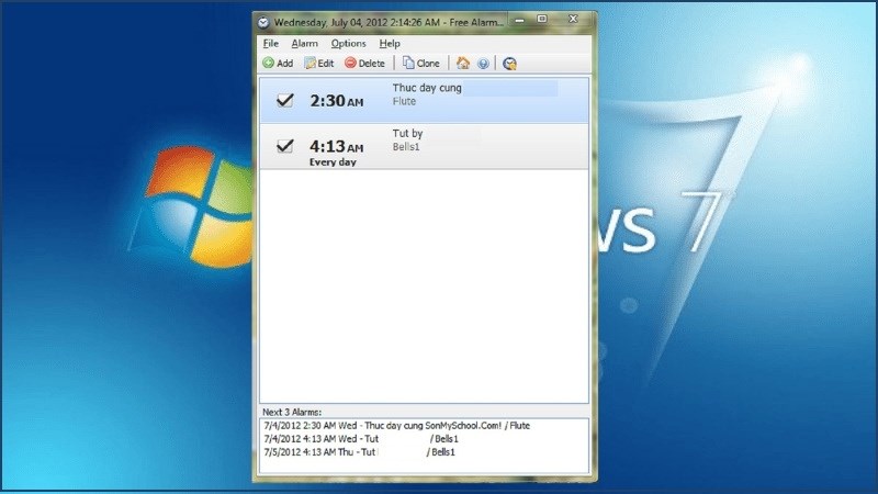Cài đặt báo thức trên máy tính Windows 7 bằng Free Alarm Clock tương tự như Windows 10 