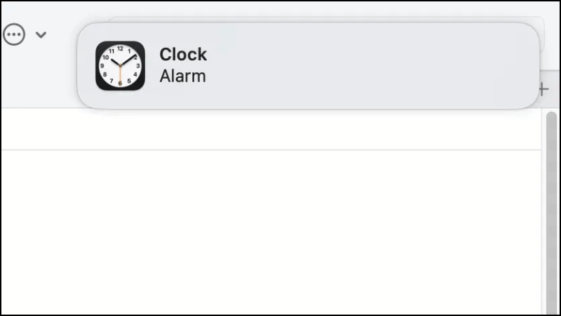 Giao diện báo thức đồng hồ trên macOS khi đến giờ báo thức