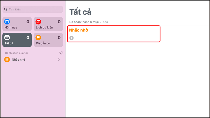 Chọn vào biểu tượng dấu + dưới chữ Nhắc nhở