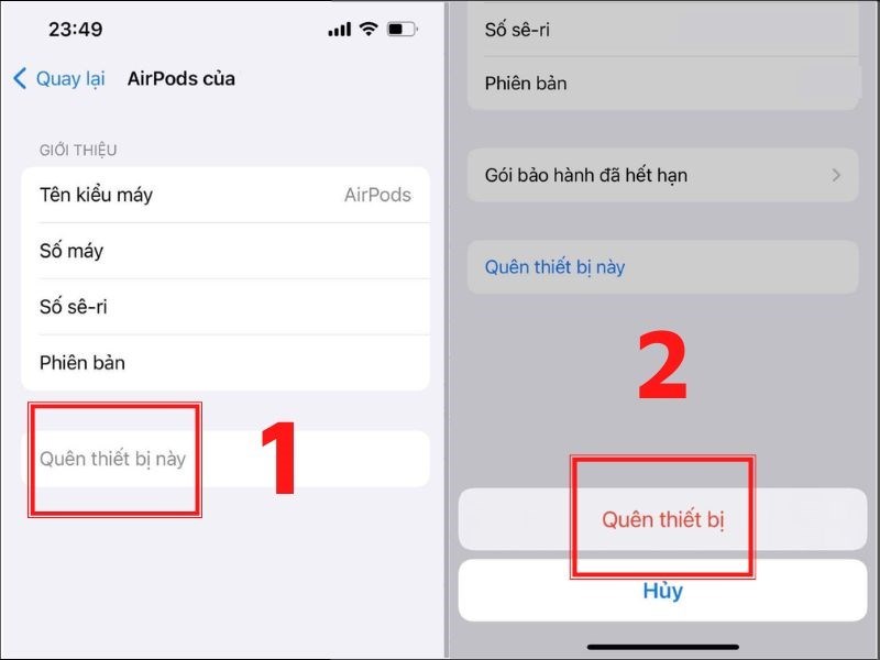 Chọn Quên thiết bị này > Chọn Quên thiết bị Chọn Quên thiết bị này > Chọn Quên thiết bị