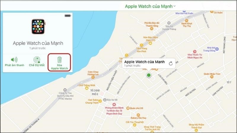 Chọn Xóa Apple Watch > Xác nhận xóa là hoàn tất Chọn Xóa Apple Watch > Xác nhận xóa là hoàn tất