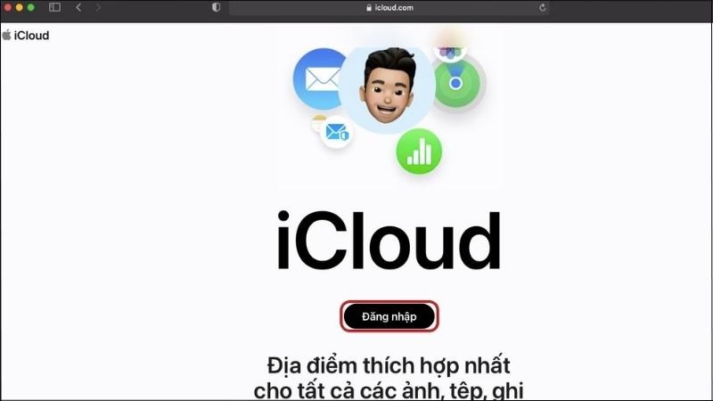 Truy cập vào đường link iCloud.com > Chọn Đăng nhập Truy cập vào đường link iCloud.com > Chọn Đăng nhập