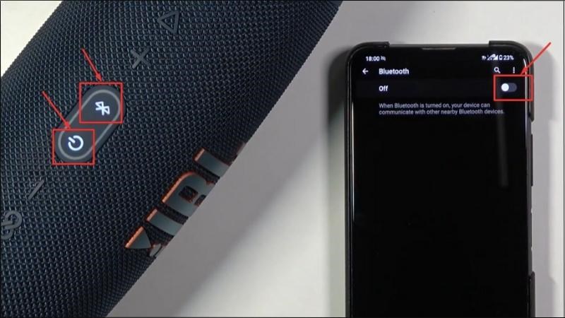 Mở nguồn loa lên và mở Bluetooth trên thiết bị Mở nguồn loa lên và mở Bluetooth trên thiết bị