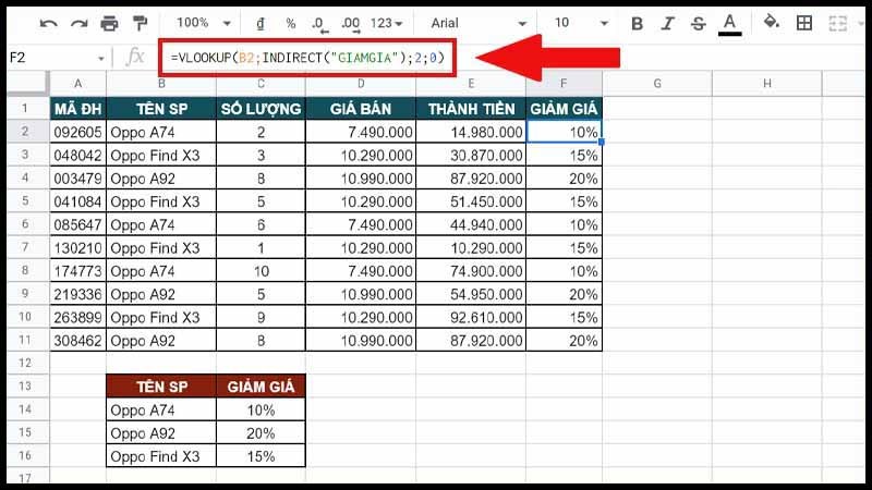 Ví dụ về INDIRECT VLOOKUP Ví dụ về INDIRECT VLOOKUP