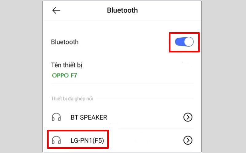 Gạt thành trượt để bật Bluetooth và chọn loa Bluetooth muốn kết nối Gạt thành trượt để bật Bluetooth và chọn loa Bluetooth muốn kết nối