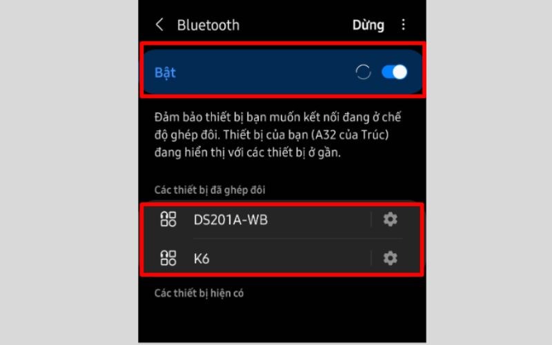 Bật Bluetooth và chọn 2 thiết bị muốn ghép nối Bật Bluetooth và chọn 2 thiết bị muốn ghép nối