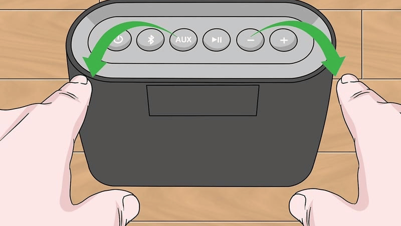Nhấn giữ nút AUX + Giảm âm lượng trong vài giây và thả ra để reset loa Nhấn giữ nút AUX + Giảm âm lượng trong vài giây và thả ra để reset loa