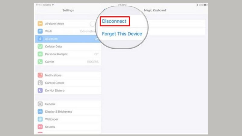 Chọn Disconnect để ngắt kết nối với bàn phím