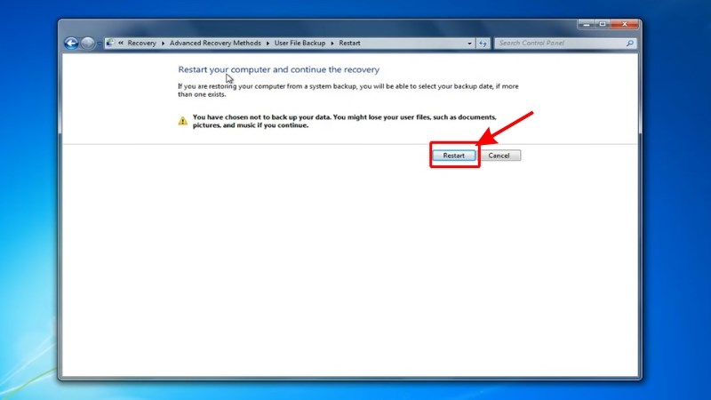 Chọn Restart để tiếp tục quá trình
