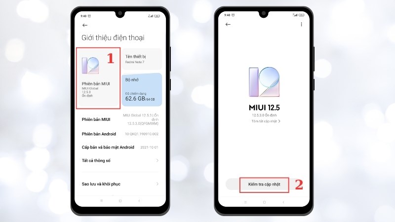 Chọn vào Phiên bản MIUI > Chọn Kiểm tra cập nhật 