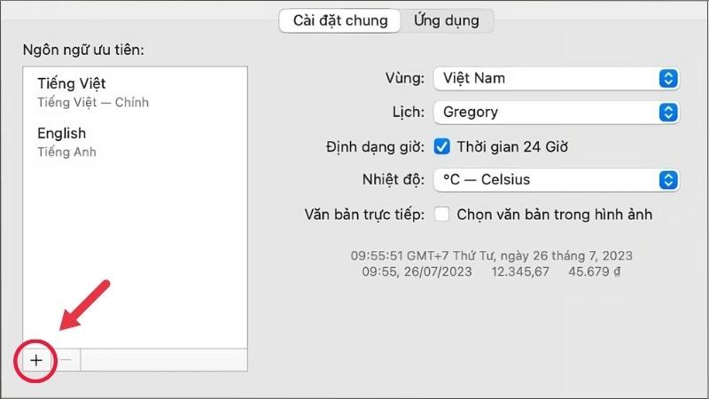 Nhấn vào biểu tượng dấu cộng để thêm ngôn ngữ Nhấn vào biểu tượng dấu cộng để thêm ngôn ngữ