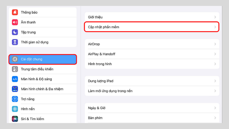 Cài đặt > Cài đặt chung > Cập nhật phần mềm Cài đặt > Cài đặt chung > Cập nhật phần mềm