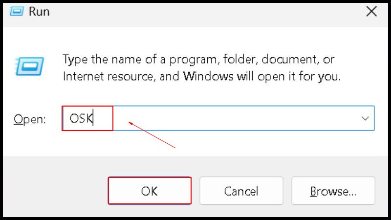 Nhấn tổ hợp phím Windows + R > Nhập OSK > Chọn OK hoặc nhấn Enter Nhấn tổ hợp phím Windows + R > Nhập OSK > Chọn OK hoặc nhấn Enter