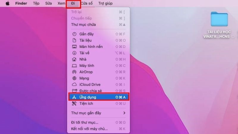 Chọn mục Đi ở góc trên màn hình > Ứng dụng Chọn mục Đi ở góc trên màn hình > Ứng dụng