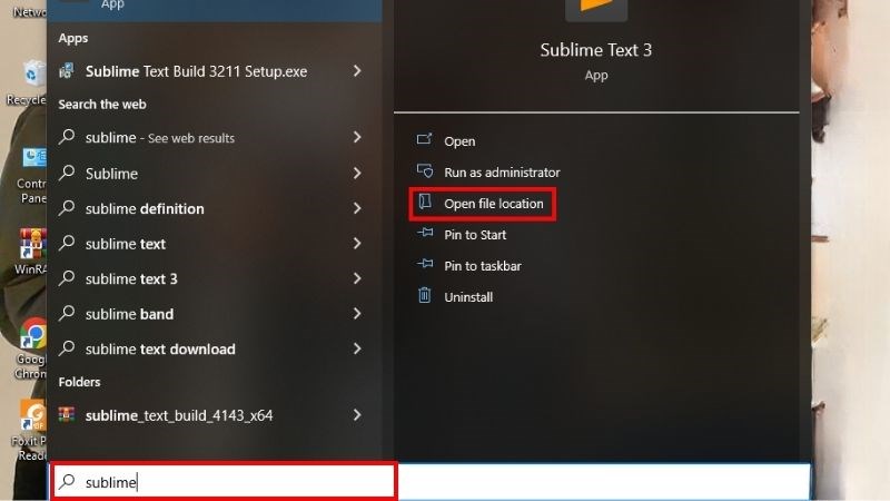 Nhập tên ứng dụng > Chọn Open file location Nhập tên ứng dụng > Chọn Open file location