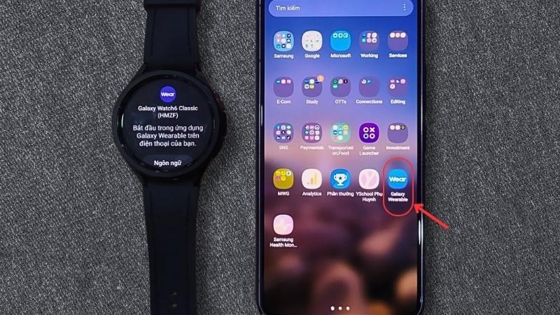 Trên điện thoại, bạn mở ứng dụng Galaxy Wearable lên Trên điện thoại, bạn mở ứng dụng Galaxy Wearable lên