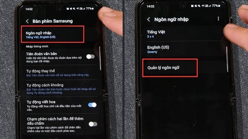 Chọn Ngôn ngữ nhập > Chọn Quản lý ngôn ngữ Chọn Ngôn ngữ nhập > Chọn Quản lý ngôn ngữ