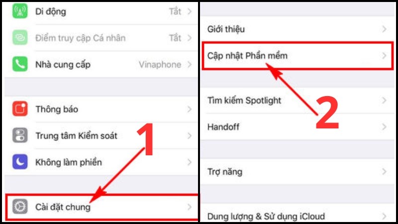 Mở Cài đặt > Chọn Cài đặt chung > Chọn Cập nhật phần mềm Mở Cài đặt > Chọn Cài đặt chung > Chọn Cập nhật phần mềm