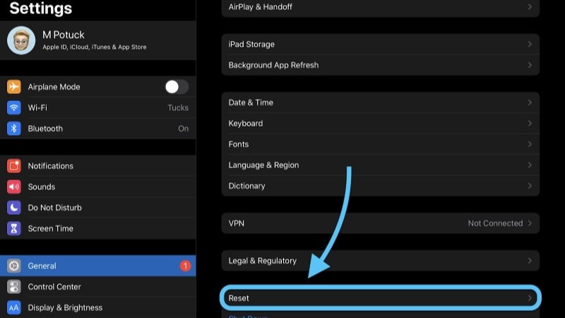 Mở Settings > Chọn General > Chọn Reset Mở Settings > Chọn General > Chọn Reset