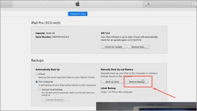 Chọn Restore Backup để đặt lại thiết bị iPad về trạng thái gốc mà vẫn không bị mất dữ liệu 