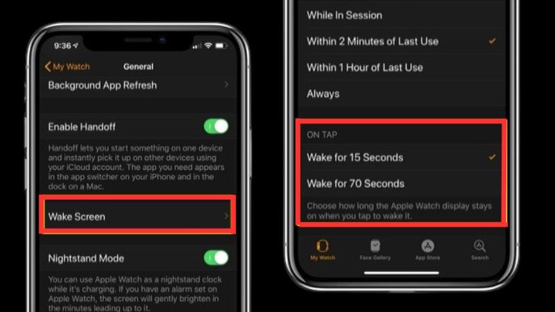 z Chọn Wake Screen > Nhấp vào mục Wake for 15 Seconds