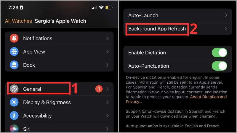 z Vào Watch app > Chọn General > Chọn Background App Refresh