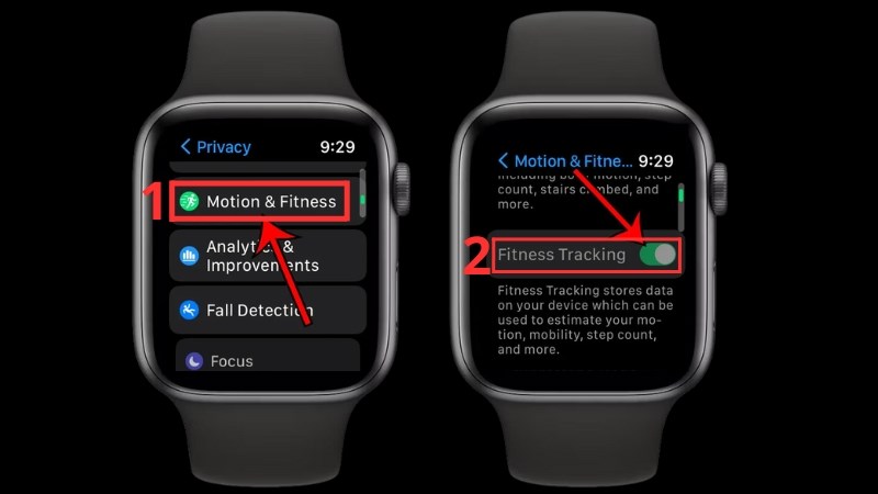 z Chọn mục Motion & Fitness > Gạt tắt Fitness Tracking