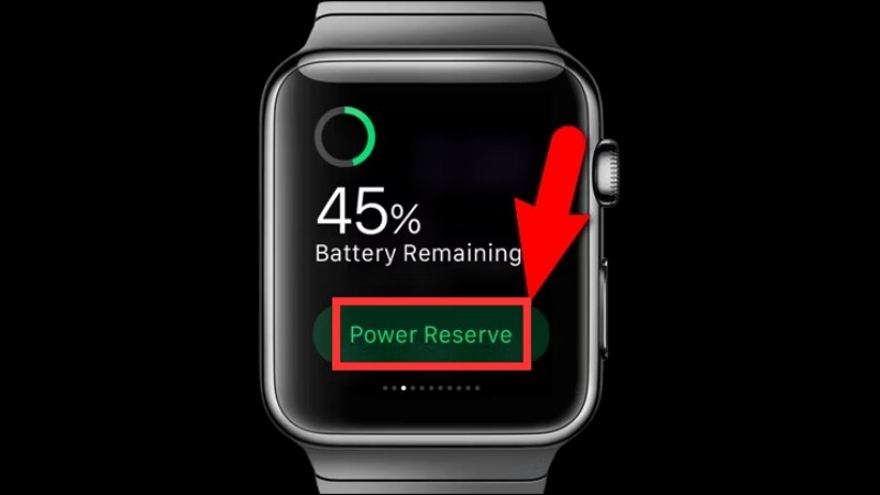 Vuốt phải hoặc trái để thấy phần trăm pin > Chọn Power Reserve Vuốt phải hoặc trái để thấy phần trăm pin > Chọn Power Reserve