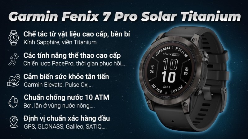  Garmin Fenix 7 Pro Solar Titanium với GPS chính xác, đa dạng chế độ luyện tập