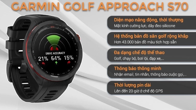 Garmin Golf Approach S70 là chiếc đồng hồ thông minh hỗ trợ chơi golf chuyên nghiệp