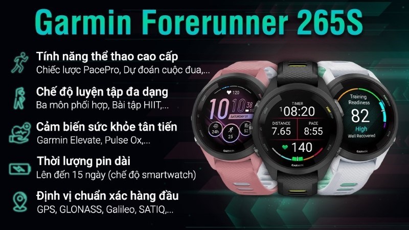 Garmin Forerunner 265S được trang bị công nghệ SATIQ tự động chọn chế độ vệ tinh phù hợp với môi trường