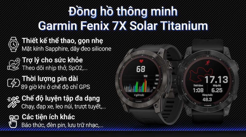 Trợ lý cho sức khoẻ - Garmin Fenix 7X Pro Solar Titanium