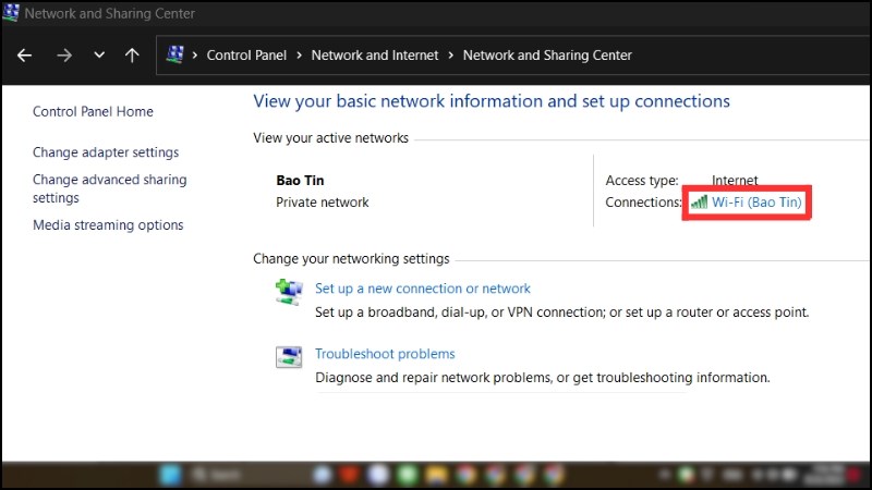 Chọn biểu tượng Wifi với tên mạng Wifi tại mục View your active networks Chọn biểu tượng Wifi với tên mạng Wifi tại mục View your active networks
