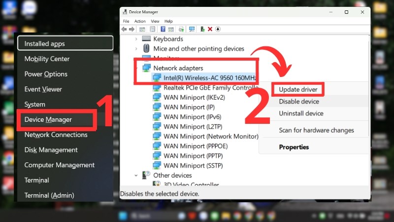 Cập nhật lại driver Network Adapter để khắc phục tình trạng mất biểu tượng Wi-Fi Cập nhật lại driver Network Adapter để khắc phục tình trạng mất biểu tượng Wi-Fi