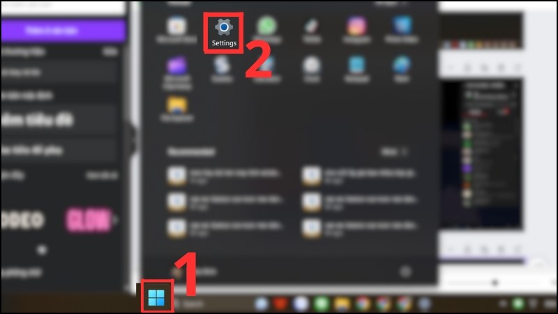 Start Menu > Chọn Settings Start Menu > Chọn Settings