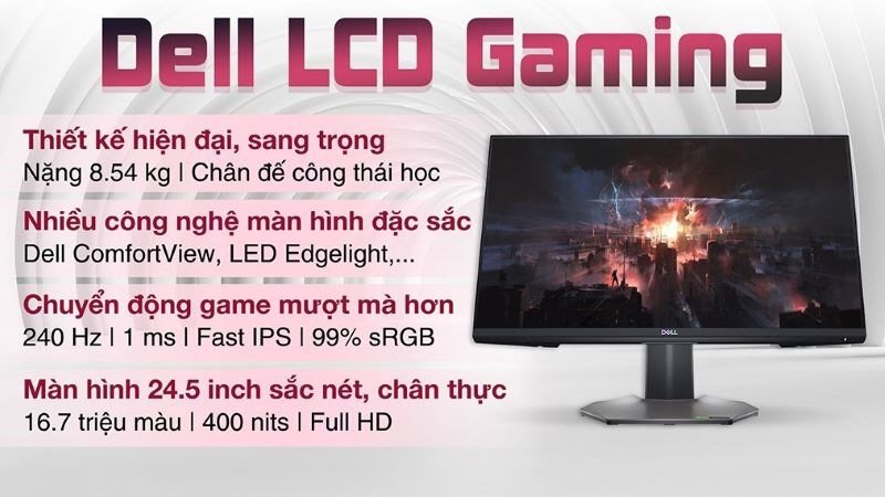 Màn hình Dell Gaming S2522HG 24.5 inch FHD đáp ứng mọi nhu cầu chơi game hay học tập, làm việc Màn hình Dell Gaming S2522HG 24.5 inch FHD đáp ứng mọi nhu cầu chơi game hay học tập, làm việc