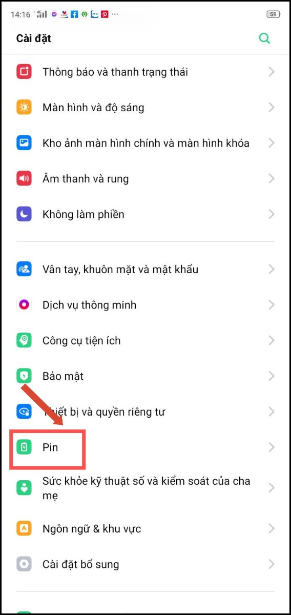 Sau đó, nhấp vào mục Pin như trên màn hình Sau đó, nhấp vào mục Pin như trên màn hình