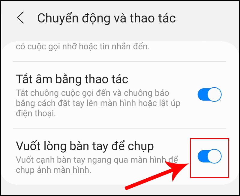 Bật mục Vuốt lòng bàn tay để chụp