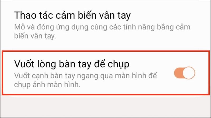 Bật tính năng vuốt lòng bàn tay để chụp