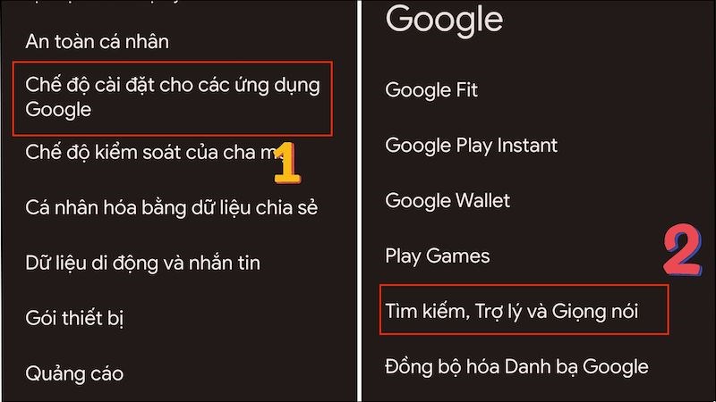 Vào phần cài đặt của Google