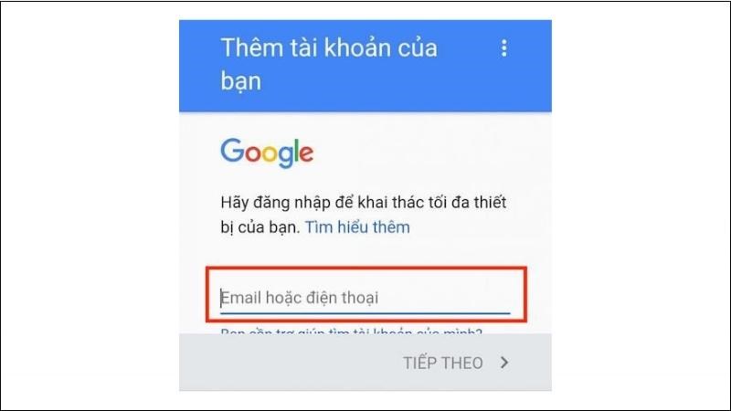 Nhập tài khoản Google để mở khóa điện thoại và sử dụng 