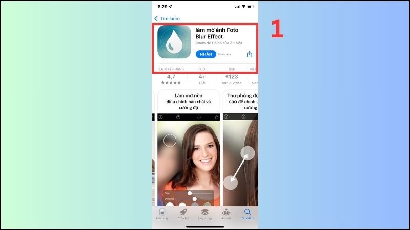 Tải app Blur Photo từ App Store về iPhone của bạn