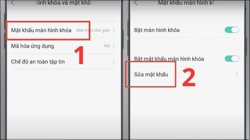 Vào Mật khẩu màn hình khóa và tiến hành chọn Sửa mật khẩu