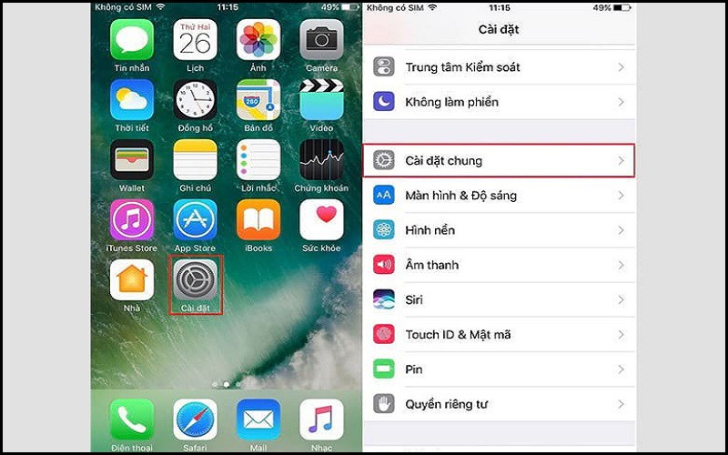 Bạn vào Cài đặt chung Bạn vào Cài đặt chung