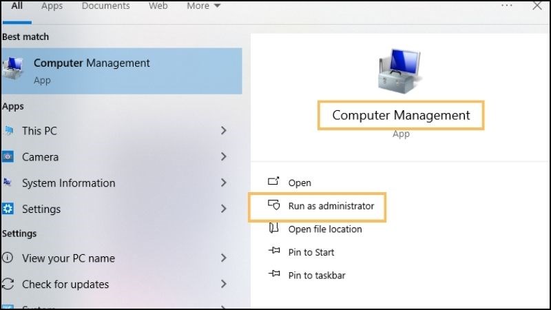 Ở thanh tìm kiếm, bạn nhập tìm Computer Management