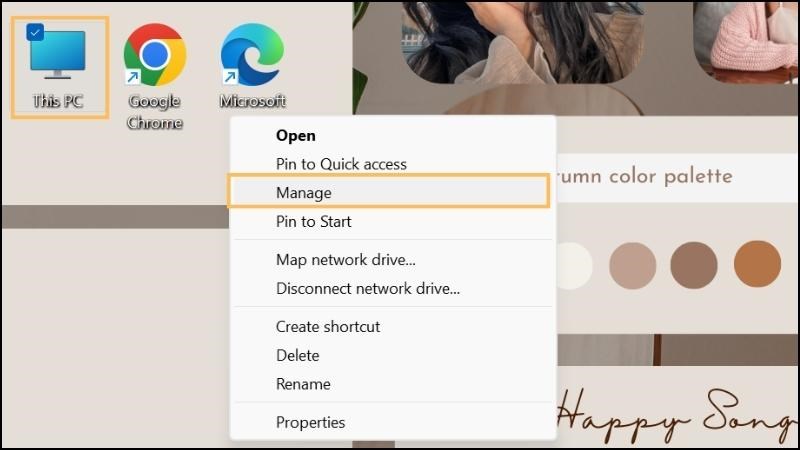 Nhấn chuột trái vào biểu tượng This PC rồi chọn mục Manage