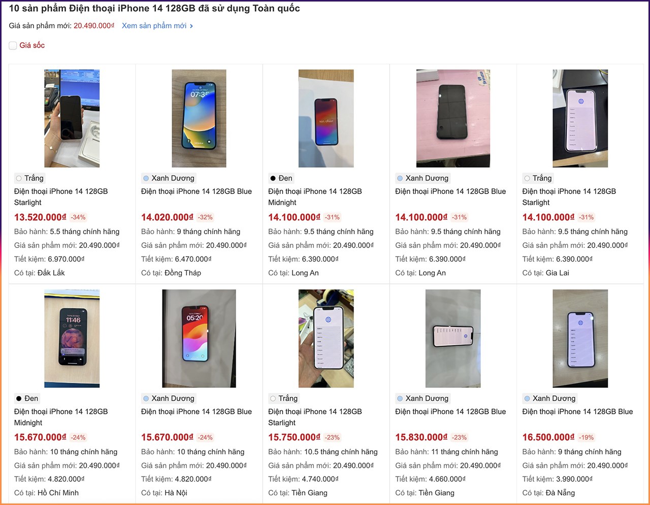 iPhone 14 128GB cũ giá chỉ từ 13.52 triệu, rẻ hơn sản phẩm mới gần 7 triệu iPhone 14 128GB cũ giá chỉ từ 13.52 triệu, rẻ hơn sản phẩm mới gần 7 triệu